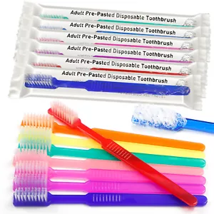 100/ 200PCs Disposable Pre-Pasted Toothbrush Soft Bristle Individually Wrapped - Picture 1 of 17