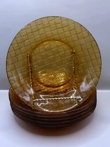 Vintage Duralex France Amber Basket Weave Coupe Salad Soup Bowls 8" Set Of 6 - Picture 1 of 9