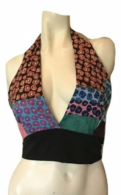 Top corto Clover Canyon para mujer mod amapolas halter con corbata larga trasera talla M Foto 1 de 2