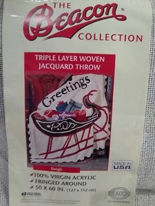 Christmas Sleigh Greetings Stamp Throw 1996 Beacon Collection NWT - Picture 1 of 6