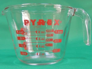Vintage Pyrex 1 Tasse Messbecher "L" Griff, rote Schrift USA   - Bild 1 von 8