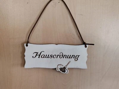 Türschild Hausordnung Vintage Schild Holz mit Lederband diverse Größen Kehrwoche - Bild 1 von 3