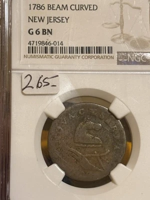 1786 New Jersey Beam Curved G6 Ngc Early Colonial Copper - Image 1 of 2