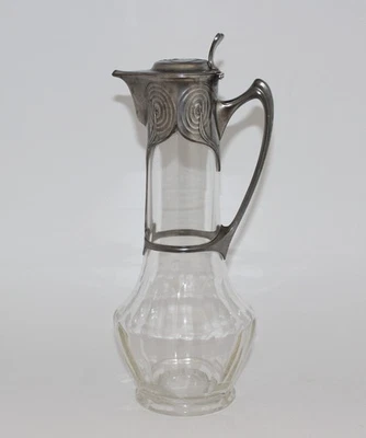 ORIVIT OAG KÖLN JUGENDSTIL GLAS ZINN WEIN KARAFFE ART NOUVEAU OSIRIS WMF URANIA - Bild 1 von 4