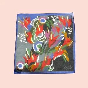 2 Vintage 80’s Chacharel Paris Lou Lou Abstract Floral Pocket Square Scarves - Picture 1 of 7