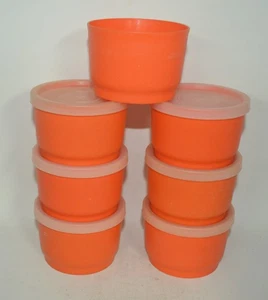 Set of 7 Vintage Tupperware 1229 Orange Snack Containers w/ 6 Lids - Picture 1 of 4