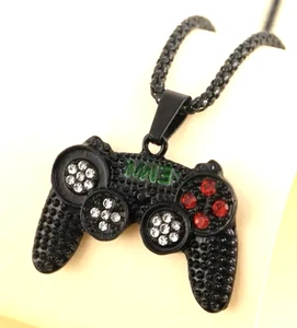 Schwarz PS Videospiel Controller Schwarz Halskette Neuheit Anhänger Schmuck - Bild 1 von 3