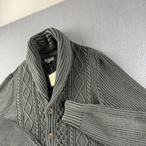 LL Bean Strickjacke Herren L schwarz Cardigan Fischer Schal Zopfmuster Leinen NEU - Bild 1 von 12