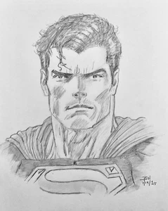 SUPERMAN PENCIL DRAWING 11X14 SUPERMAN ORIGINAL PORTRAIT SKETCH - Picture 1 of 1