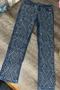 Justice Jeans size 7 super skinny rhinestone bling Guc - Picture 1 of 5