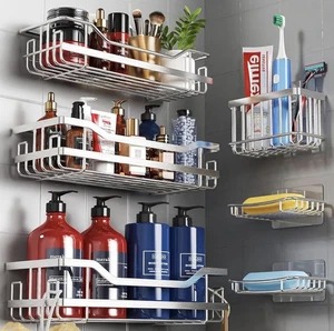 OMAIRA 6er Pack Dusch Caddy Organizer Regale Regal, Edelstahl selbstklebend - Bild 1 von 4