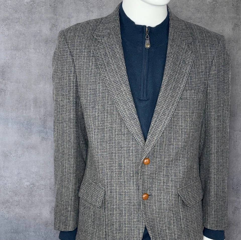 VTG Farah Wool Tweed Blazer Jacket Sport Suit Coat Gray Size 42R Leather Buttons - Image 1 of 4