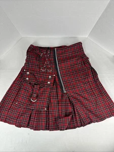 Tripp NYC Utility Kilt Herren XS rot Tartan kariert Goth Punk Cargotasche gebraucht, in einwandfreiem Zustand - Bild 1 von 14