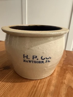 Stoneware Crock H.P. CO. Hawthorn Pa, ONE GALLON BLUE LETTERING - Image 1 of 4