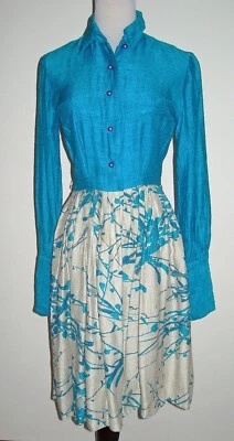 Vestido camisero vintage de colección ALFRED SHAHEEN turquesa/hielo floral (¿Tiki?) Impresión XS-S? Foto 1 de 4