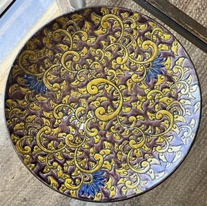 Antique Japanese Ko Kutani Ao Aode Enameled Porcelain Charger Yellow & Purple - Picture 1 of 7