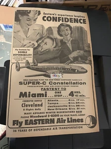 EASTERN AIR LINES LOCKHEED CONSTELLATION DETROIT NACH MIAMI 4 STUNDEN 45 MIN 1954 AD - Bild 1 von 3