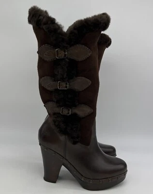 Botas de plataforma de cuero de piel de cordero marrón piel de oveja Frye Ella para mujer talla 6 B zapatos Foto 1 de 4