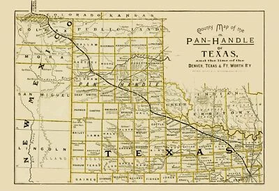 MAPS OF THE PAST Railroad Map - Denver Texas and Ft Worth Railroad - Northrup 1888 - 23 x 33
