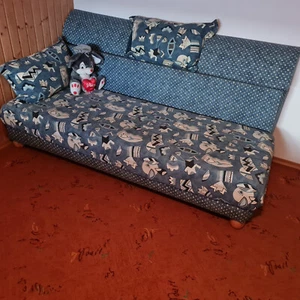schlaf  sofa  mit betkasten L 210 cm  B 74 cm ausgezogen 148 cm  Blau  gemustert - Bild 1 von 6