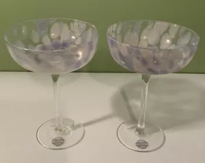 SET 2 COPPE CHAMPAGNE VETRO SOFFIATO A MANO CONFETTI VIOLA/ROSA NUOVI - Foto 1 di 6