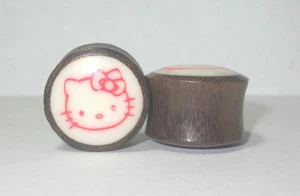 HELLO KITTY ACRYLIC SCREW ON PLUGS & Organic Wood Tunnel Plugs, Earrings - Picture 1 of 7