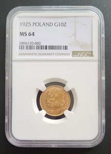 1925 Poland 10 Zlotych G10Z Gold Coin MS64 NGC Certified - Picture 1 of 4