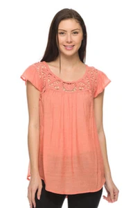 G2U PLUS SOLID ORANGE LACE RAYON BLEND CASUAL CAP SLEEVE TOP BLOUSE 3XL NEW - Picture 1 of 9