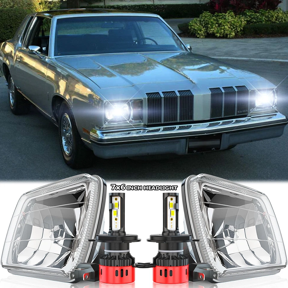 Pair 7x6 inch Square Led Headlights for Oldsmobile Cutlass Supreme 1978-1979 - Image 1 of 4