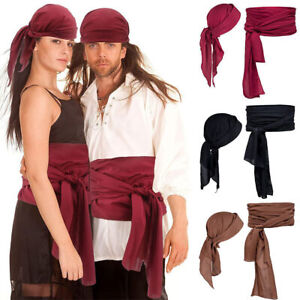 Adults Pirate Costume Accessories Bandana Headwrap Waist Belt Sash Fancy Dress.