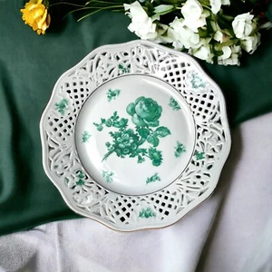 Vintage Carl Schumann Bavaria Reticulated Plate 9.5” Emerald Green Floral Design - Bild 1 von 16