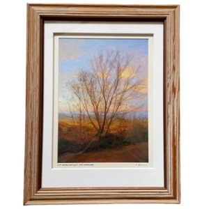 Original Art Painting Framed Fall Tree Landscape Artist Signed Last Leaves 13x17 - Picture 1 of 17