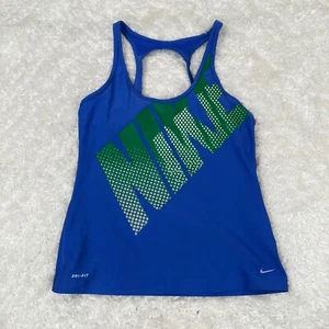 Nike Girl's L Large 12-14 Blue Graphic Tank Built In Bra Athletic Workout - Picture 1 of 13
