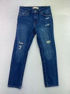 Levi 502 Boys Size 16 Reg Regular Taper Dark Wash Distressed Denim Blue Jeans - Picture 1 of 10