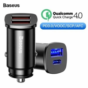 Baseus Metal 30W Dual USB C PD Quick Charge QC 4.0 Car Charger For Mobile Phone - Picture 1 of 18
