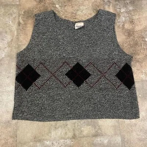 huntington ridge vintage gray and black argyle cropped sweater vest tank large - Picture 1 of 5