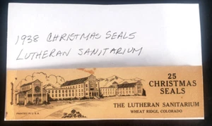 1938 Lutheran Sanitarium Xmas Seals booklet, Wheat Ridge, Colo 23 Cinderellas - Picture 1 of 3