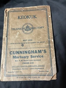 Vtg 1930 Keokuk Iowa Telephone Book Bell System Northwestern Cunninghams Phone - Picture 1 of 21