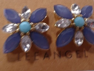 Lee X Lee Angel Women's Grey Cabochon Turq Crystal Flower Stud Earrings NWT 78 - Picture 1 of 8