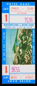 Boleto completo (fútbol) Northwestern vs Notre Dame 1974 - Imagen 1 de 1