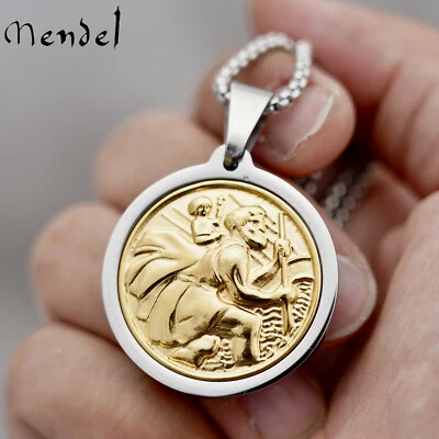 Juego de collar colgante medalla de San Cristóbal de oro de acero inoxidable MENDEL para hombre Foto 1 de 4