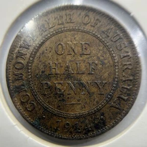 1914 Half Penny Coin - almost Extremely Fine - Scarce George V Predecimal - Picture 1 of 2