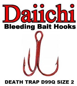 Daiichi Replacement Treble Hooks D99Q Light Wire Death Trap Bleeding Red Size 2 