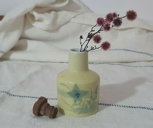 Vintage Sauce Bottle – Hand Painted Yellow with Cork – 8cm (Likely Japanese) - Picture 1 of 9