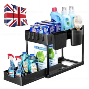 Under Sink Storage Organiser Shelf Spice Rack Pull Out Drawer Kitchen 2 Tier - Picture 1 of 15