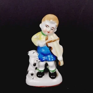 Vintage Porcelain Boy Playing Violin w/ Dog 4.5" Figurine Made in Occupied Japan - Picture 1 of 6