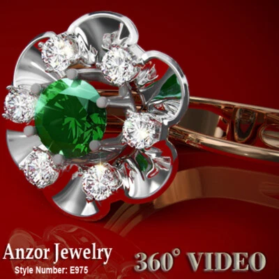 14k Solid Rose & White Gold Colombian Emerald Diamond AnzorEarrings - Image 1 of 4