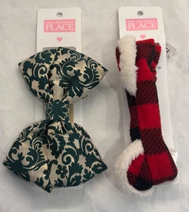 LOT OF 2 THE CHILDRENS PLACE GREEN AND SILVER PATTERN BOW&RED/BLACK HEADBAND NWT - Picture 1 of 5