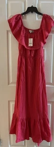 Almost Famous Damen Maxikleid Rot Kurzarm Schulterfrei Größe L Neu - Bild 1 von 4