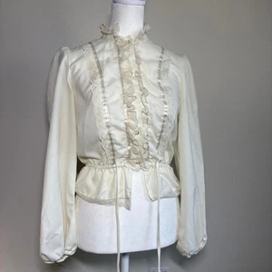 Camicetta vintage Byer California donna M vittoriana bordo pizzo prateria peplo bottoni - Foto 1 di 8